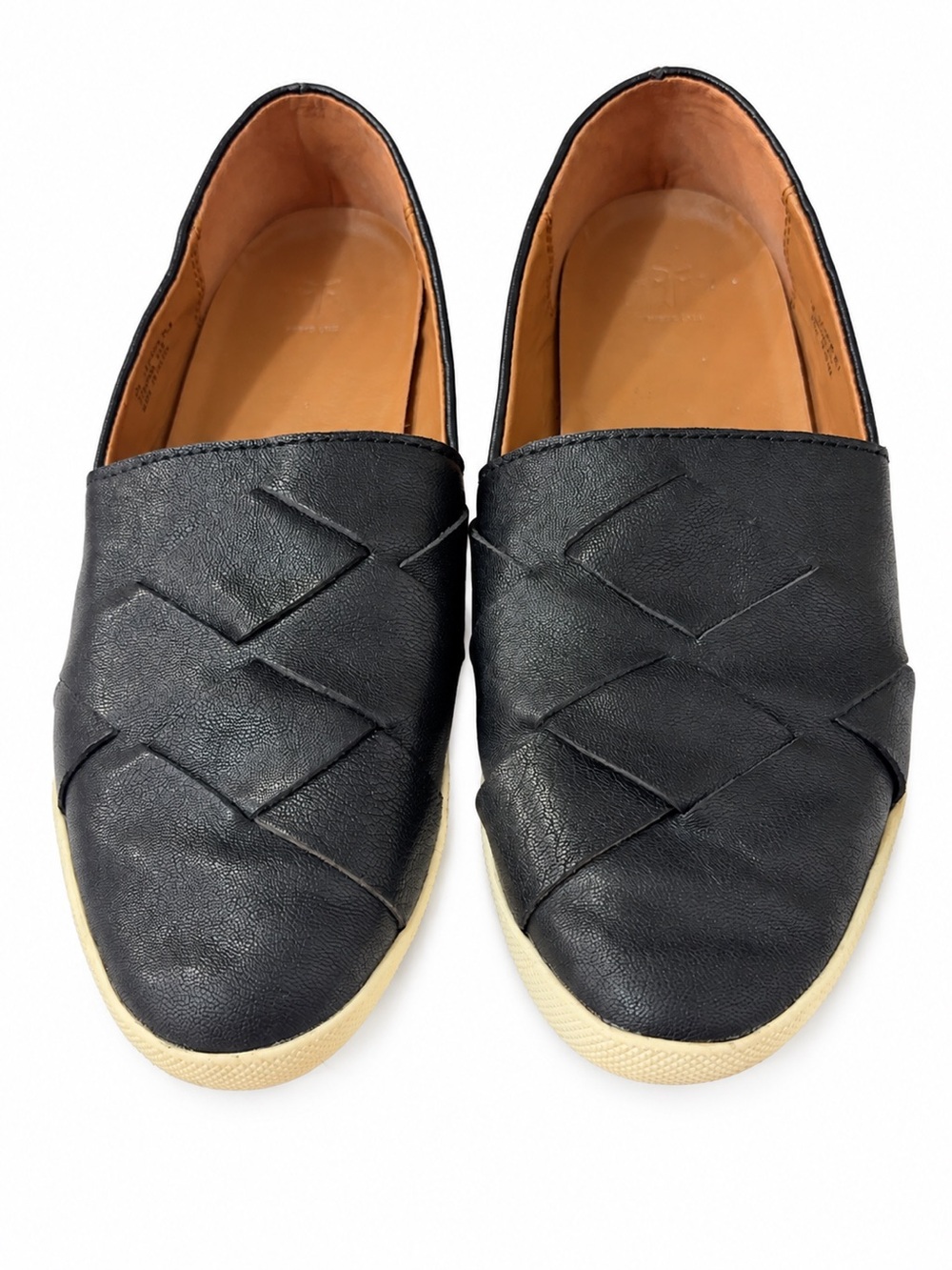 FRYE Ivy Huarache Woven Leather Slip On Black Sneakers Loafers 8M 3470928-BLK
